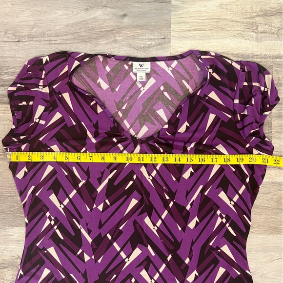 Women's Worthington Petite Stretch Top Blouse Size PXL Purple White Black - Picture 8 of 9